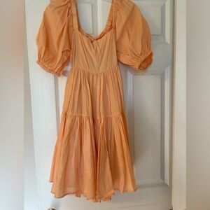 Boutique Orange Puff Sleeve Dress